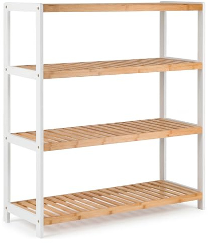 woodluv 4-Tier Shoe Rack, Shoe Storage Organiser, Wooden Storage Rack, Shoe Shelf for Hallway, Living Room, Plants Books, Bedroom,Bathroom - 69D x 26W x 80H cms