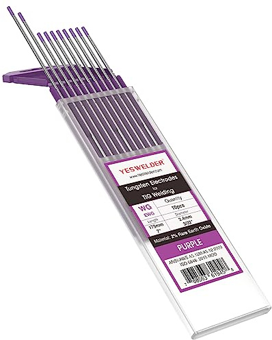 YESWELDER TIG Weld Tungsten Electrode 3/32x 7 10-pk, NonRadioactive Comparable to E3 Purple