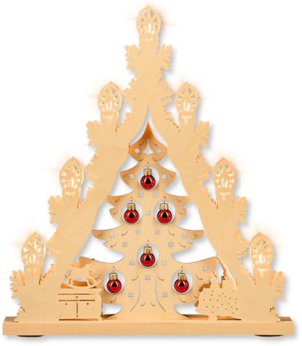 weigla - Lichterspitze original Erzgebirge I Motiv Weihnachtsbaum mit roten Kugeln I Lichterbogen Weihnachten I 7 Lampenkerzen + 1 Ersatzlampe I 7 x 34 V, 3 W, E10 I Weihnachtsdeko innen