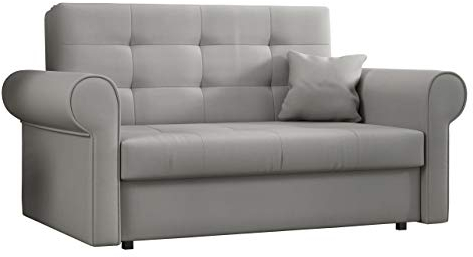 Mirjan24 Schlafsofa Viva Silver II mit Bettkasten, 2 Sitzer Polstersofa mit abgerundete Armlehnen, Sofa mit Schlaffunktion, Sofagarnitur inkl. Kissen, Bettsofa, Wohnlandschaft (Mono 244)