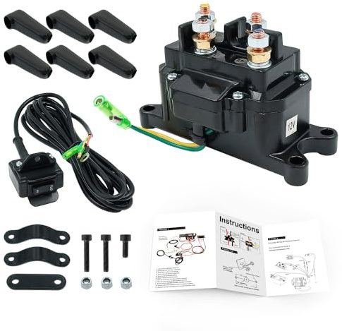 Triumilynn Contactor de relé solenoide de torno de 12 V y interruptor de pulgar basculante de cabrestante Combo para ATV UTV 1500 lb-5000 lb Polaris, Advertencia # 63070 62135 74900 70715 2875714