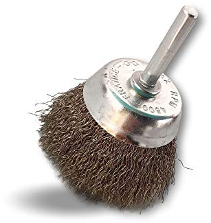 Kibros Brosse rotative coupe Ø 50 mm fil inox souple perceuse | Fil inox Ø 0,20 mm souple, tige Ø 6 mm, pour perceuse ou visseuse à mandrin, nettoyage surfaces inox délicates.