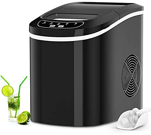 RELAX4LIFE Máquina de Hielo para Casa con Pala y Cesta de Hielo, Máquina de Hielo con 2 Tamaños de Cubitos de Hielo para Hogar y Oficina, 12kg/24h, 9 Cubitos en 6-13min, Depósito 2,2L (Negro)