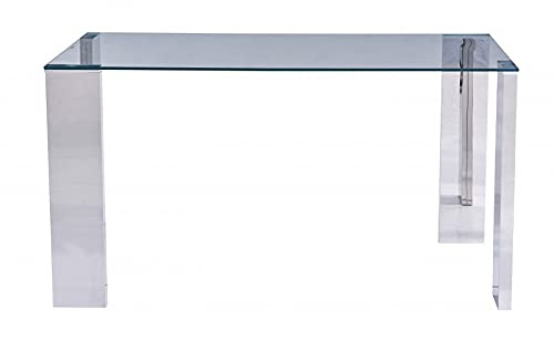SDM Mesa Rectangular de diseño IMPRONTUS, de Comedor, de Acero Inoxidable y Cristal Transparente, 160x90 cms