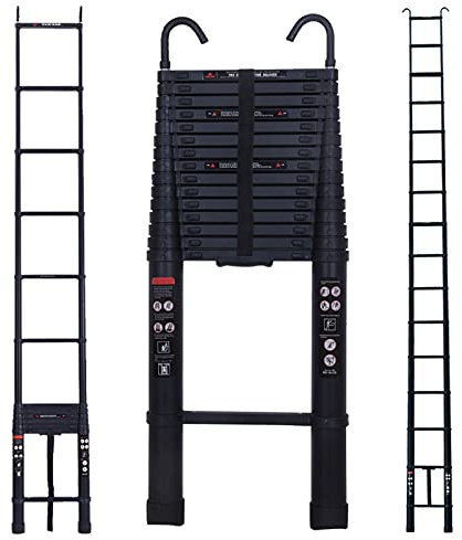 Loft Ladder Telescopic Ladder 6.2M Multi-Purpose Folding Aluminium Telescoping Ladder Extendable Portable Ladder with Hooks Daily Emergency Step Ladder with EN131 and CE Standard (20.5FT/6.2M, Black)