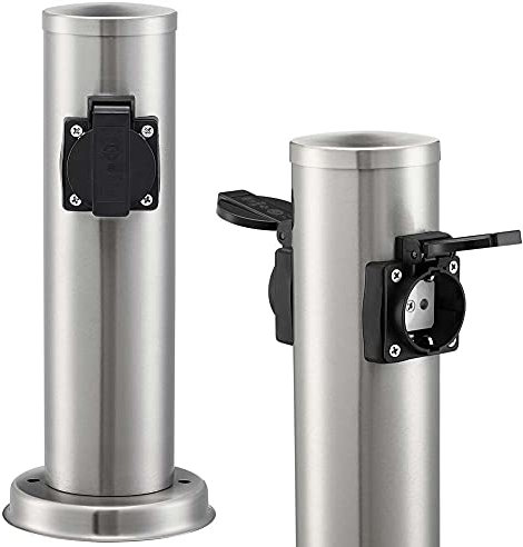 Bakaji Colonna Presa Elettrica Giardino Palo Colonnina da Esterno 2 Prese Shucko Impermeabili con Sportellino Struttura in Acciaio Fissaggio con Viti Design Moderno Altezza 30 cm