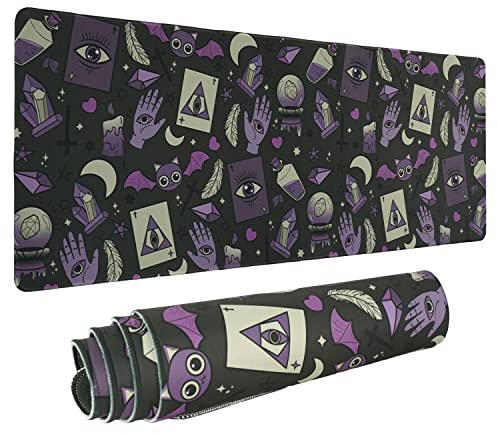 Goth Mouse Pad XL, Gothic Extended Large Gaming Mouse Pad, Black Purple Witch Mouse Pad Mousepad, Kawaii Long Big Mouse Mat, Spooky Halloween Witch Goth Desk Accessories Stuff Decor, 31.5 X 11.8 Inch