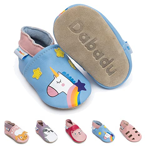 Dabadu Scarpe Bebè in Pelle con Suola Morbida - Calzature Bambina - Babbucce Neonato - Scarpine Primi Passi