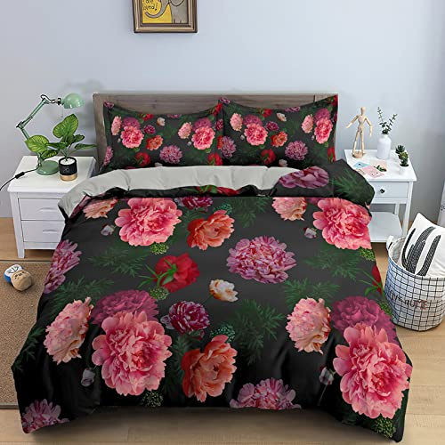 SJSXWQN Double Duvet Set Pink Begonia Flower Double Bed Duvet Cover Set for Kids Aldults with Zipper Closure Breathable Hypoallergenic Microfiber Quilt Cover 78.7x 78.7 + 2 Pillowcases 19.7x 29.5