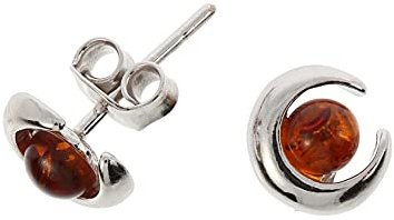Pendientes de ámbar de Artisana, pequeños pendientes modernos de ámbar y plata de ley 925/000 rodiada