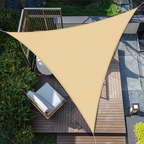 SUNNY GUARD Toldo Vela de Sombra Triangular Impermeable 6x6x6m Arena | Prueba de Viento,Con 95% de Protección UV,Para Patio,Jardín,Exterior,Terraza y Balcón.