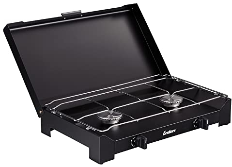 Enders Campingkocher DALGETY 2 Black, Gaskocher, 2-flammig, Edelstahlbrenner, manuelle Zündung, Topfrost aus verchromten Stahl, 2 x 2,3 kW #1855