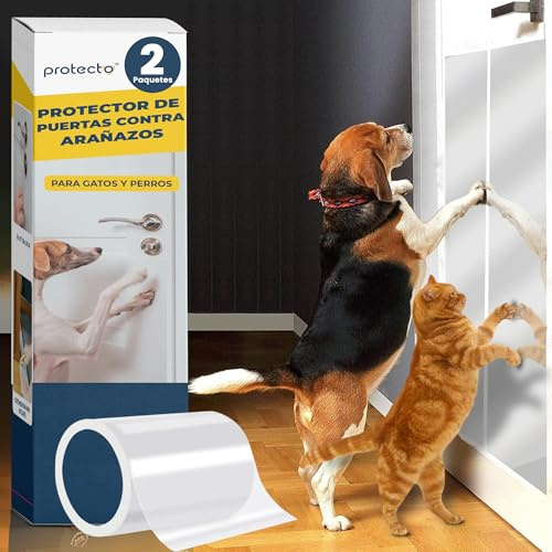 PROTECTO 2-Pack Protezione anti-artigli 150x20 cm, taglierina inclusa per taglio personalizzato - schermo porta + protezione legno, pareti e mobili contro artigli - repellente con supporto autoadesivo