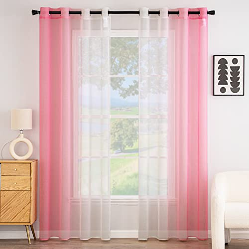 EMEMA Tende Voile Trasparenti Occhielli 2P Rosa Tenda 260Ax140Lcm | Voile Trasparenti Occhielli Sfumato per Soggiorno Camera da Letto Bagno Cucina Camera da Bambino Tenda Finestra Balcone