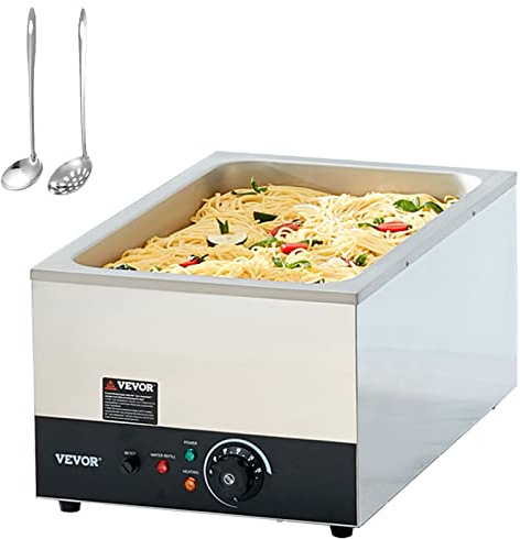 VEVOR Calentador de Comida Comercial 24QT Baño María 1200W Calentador Eléctrico Calentador de Sopa Estufa de Vapor Encimera de Acero Inoxidable Recipiente con Control de Temperatura para Fiesta Bufé