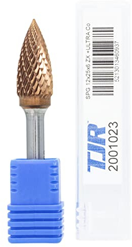 Hartmetall-Frässtifte mit Beschichtung ULTRA Co, 12 mm (metrisch) Durchmesser mit 6 mm metrischem Schaft, (speziell mit Chipbreaker) TJR… (Spitzer baum)