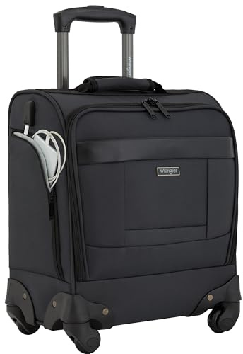Wrangler 15 4-Wheel Spinner Underseat Carry-on Luggage with Side USB Port, Charcoal, 15-Inch Underseat Carry-On, 15 4-Wheel Spinner Underseat Carry-on Luggage with Side USB Port