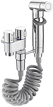 Mini-Dusche mit doppelter Steuerung,Zwei Out Doppelsteuerung Wasserhahn,Doppel Auslaufhahn für WC Waschbecken,Doppelter Steuerungs-Wasserhahn, Doppelsteuerung Waschmaschine Wasserhahn (1Set- Silber)