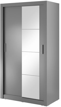 MINIO go for it - Armoire à Portes coulissantes ERTA 6 120 cm avec Miroir | armoire à deux portes avec barres de vêtements et étagère, meubles de chambre à coucher, couleur : gris mat