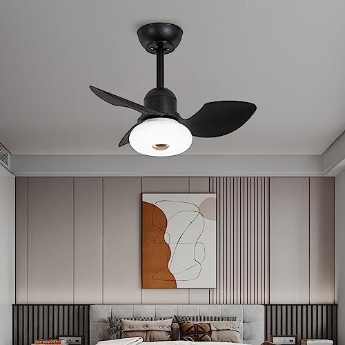 Silenzioso Lampadario Con Ventilatore Da Soffitto 80CM Con Telecomando Motore CC Reversibile LED Dimmerabile Plafoniera Con Ventilatore Design Per Camera Da Letto Salon Estate/Inverno-Black||80CM