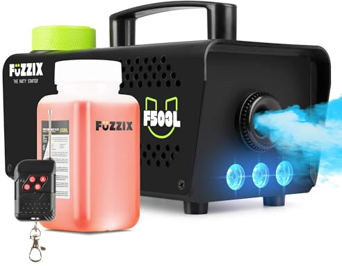 Fuzzix F503L Machine à Fumée 500 Watts avec 3 LEDs RGB - Liquide 250 mL Inclus, Facile à Transporter, Niveau de Réservoir, Idéal pour les Anniversaires, Soirées Halloween