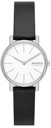Skagen Signatur Uhr für Damen, Quarzwerk mit Edelstahl- oder Lederarmband, Schwarz und Weiß, 30MM