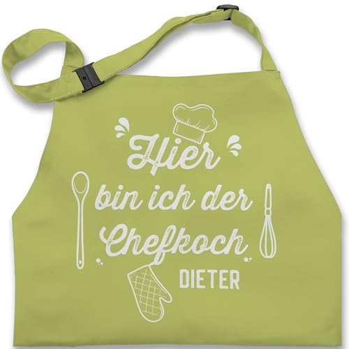 Kinderschürze Schürze Kinder Jungen Mädchen - Kochschürze - Hier bin ich der Chefkoch mit Name - 7-14 Jahre - Hellgrün - kinderkochschürze koch kinderkochschürzen kind kochen küchenschürze