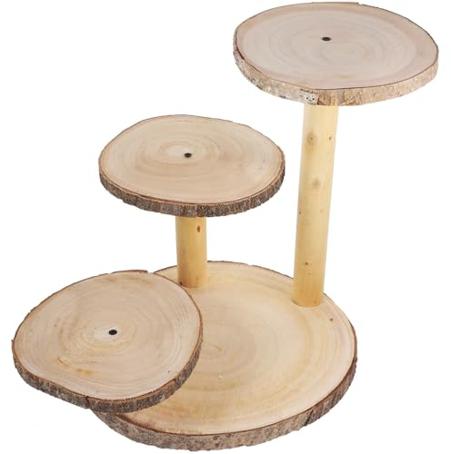 STOBAZA Rustikaler Holz Cupcake Ständer, Dreistufiger Tortenständer Khaki | Traditionelle Feiern und Geburtstagspartys, Leicht zu Reinigen, Platzsparend zu Verstauen
