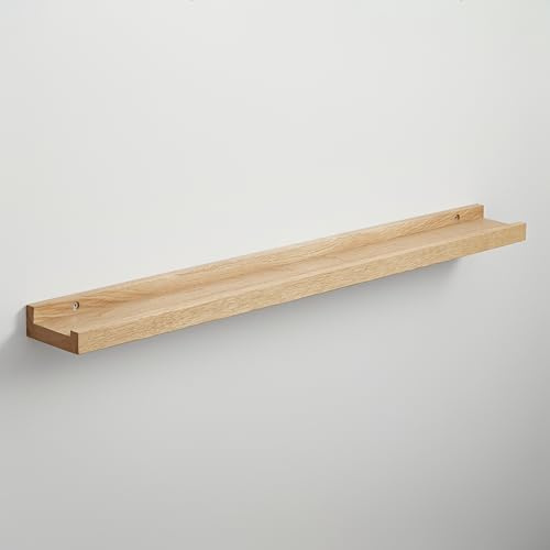 BestLoft.de Bilderleiste Holzregal Wand Regal Bilderleiste Eiche Floating Shelf Flur Regal Holz Deko Wand Wandregal Holz aus massiv (Eiche Hell, Breite: 120cm / Tiefe: 10cm)