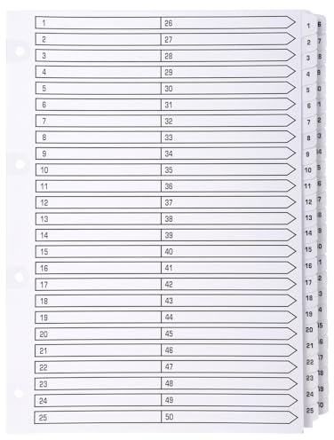 Exacompta 4 Register weißer Karton 50 nummerierte Taben 1-50 A4