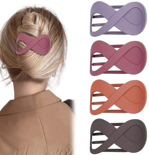 Matte Curved Hair Claws, 4 Pcs 3.35 Inch French Concord Alligator Banana Barrettes, Strong Hold Volume Jaw Hair Clips for Women