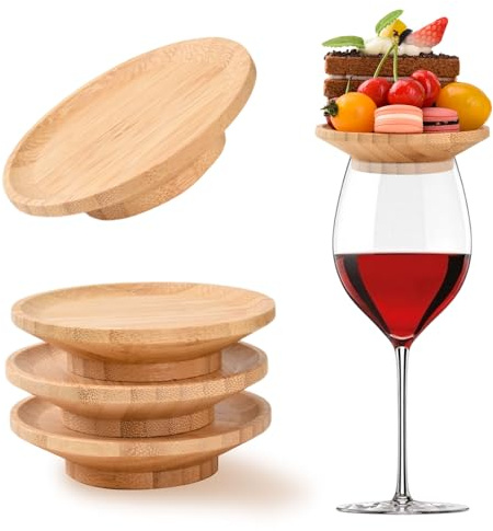 MGYHWJA Portavasos de bambú para copas de vino, evita que el vino tinto salpique, para aperitivos, postres, reuniones familiares, restaurantes, bares (4, grandes)