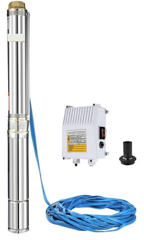 ZYJIX Pompe De Puits Profond 1,5 HP, Pompe à Eau Submersible, Pompe De Forage + Câble De 40 M, 4