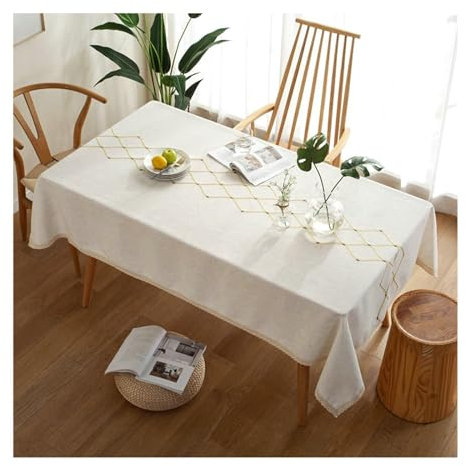 BCughia Tischdecke 140x220 Beige, Tischdecke Abwaschbar Wasserdicht Rechteckig Polyester Rhombus Stickerei Tischtuch für Indoor, Outdoor, Essen, Küche