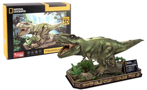 EXPLORA - T-Rex - Rompecabezas 3D - 540210 - 52 Piezas - Animales - Nivel 4 - Sin Pegamento Ni Tijeras - Dinosaurio - Licencia National Geographic - Juego de Construcción - A partir de 8 años