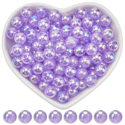 SOFPLATE 500 Stück Runde Acrylperlen ab Farbe 8mm Kunststoff Transparent Blau Lila Glitzernd Glänzend Lose Mini Abstandshalterperlen Mit Loch Für Armbänder Halsketten Schmuckherstellung DIY Bastelzub