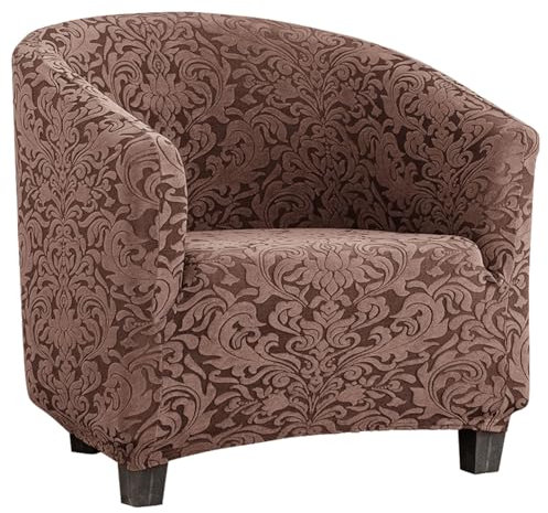 Hearda Clubsessel Bezug, Europäisch Stil Jacquard Sesselbezug Cocktailsessel Bezug Weich Stretch Sesselhusse 1 Teilig Universal Modern Sesselüberwurf für Esszimmer Café Büro (Braun)