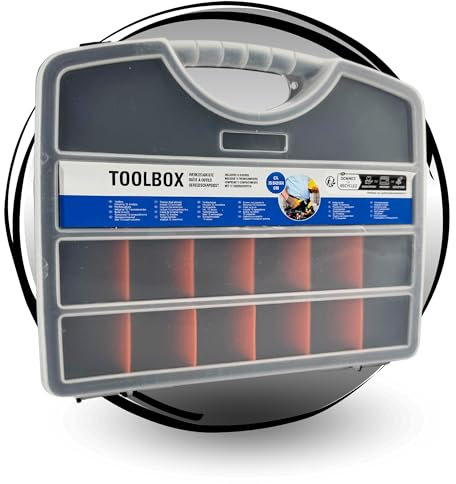 TronicXL Caja clasificadora para piezas pequeñas, divisor interior adaptable, taller apilable, caja organizadora para piezas pequeñas, caja de almacenamiento de plástico, tornillos, clavos, tacos y
