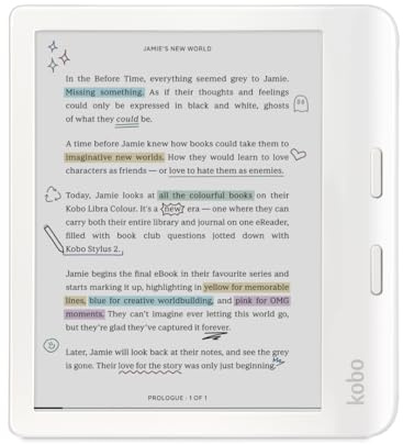 Kobo Libra Colour | eReader | 7” Glare-Free Colour E Ink Kaleido™ 3 Display | Dark Mode Option | Audiobooks | Waterproof | (White) (Renewed)