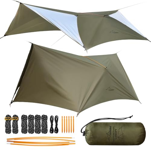 Travel Bird Tarp Campeggio, Telo Ultraleggero, Telone Antipioggia da 14ft, Tenda da Campeggio Leggera e Impermeabile con Porte, Telo Multifunzionale per Zaino in Spalla, Campeggio, Escursionismo