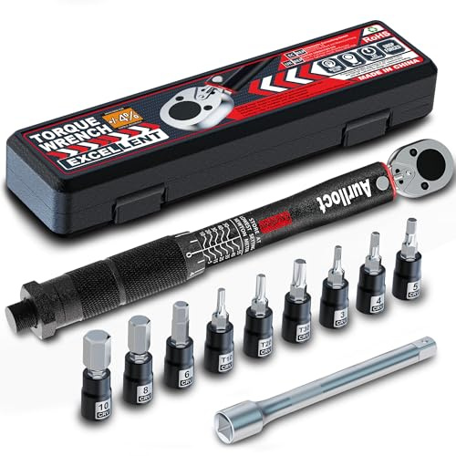 Aurlloct Drehmomentschlüssel 1/4, 11-Tlg Drehmomentschlüssel Set 5-55Nm, 72 Zähne Wende Ratschenkopf, für Fahrrad, Motorrad, Auto & DIY