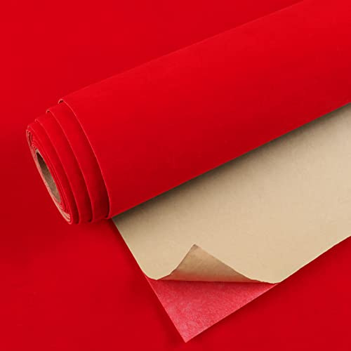 VEELIKE Tapete Samtstoff Rot Samt Stofftapete 40 cm x 900 cm Samttapeten Möbelfolie Selbstklebende Tapete Rot Klebefolie Ornamente Schmuckkästchen Dekorfolie für Möbel Schlafzimmer Schubladen