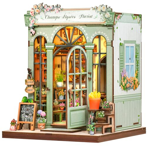 CUTEBEE DIY Book Nook Kit – Miniatur Haus Selber Bauen für Erwachsene | 199 PCS 3D-Holzpuzzle & Buchstütze | Kreatives Set für Bücherregal Dekor | Geschenk (Champs-Élysées Florist)