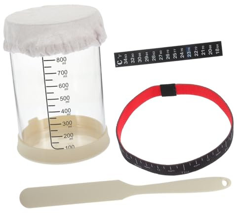 Alipis Sourdough Starter Jar Set 5pcs High-temperature Resistant Glass Storage Canister Beige Lid, Spatula, Cloth Cover and Strip for Natural Yeast Culturing and Kitchen Grain Storage