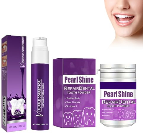 Hppsctink 2pcs Zahnpasta, v34 50ml Lila Zahnpasta und 50g Violettes Zahnreinigungspulver,Geruch & Zahnstein Reinigung, Frischer Atem, Reinigt Flecken,toothpastes