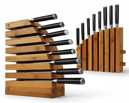 bestbambus M8 Messerblock ohne Messer, Magnetischer Halter für 8 Messer, Erweiterbar und Flexibel im Design, Markenqualität aus Bambusholz, 26 x 20 x 7 cm, 2.3 kg