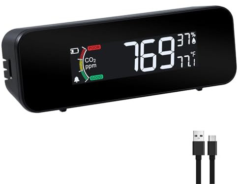 Misuratore di CO2 portatile CO2, 0 ~ 5000 ppm, rilevatore di anidride carbonica, misura CO2, temperatura, umidità, qualità dell'aria CO2 monitor con indicatore e allarme cicalino, rilevatore di CO2