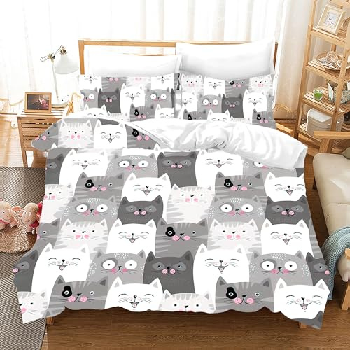IUNTWEIE Katzen bettwäsche 135x200, 3D Katzenmotiv Bettwäsche Kinder mit Reißverschluss, Angenehme Mikrofaser Bettwäsche-Sets (Katze-8, 135x200cm)
