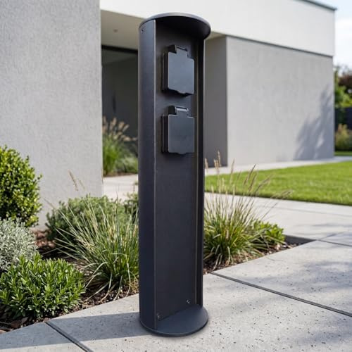 Strömställarpelare Trädgård Aluminium Svart IP44 3500W Utomhusuttag Dubbel väderbeständig Strömfördelare utomhus 40 cm Eluttag energisäule