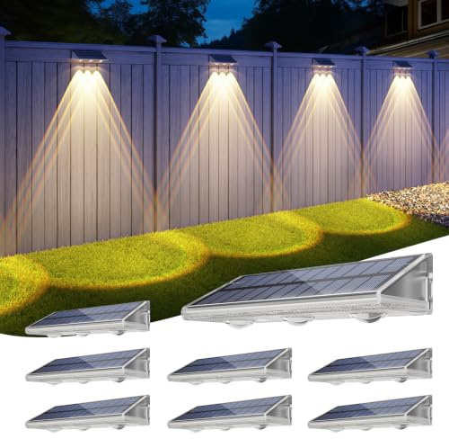 YiLaie Solar Fence Lights Outdoor-IP67 Waterproof 3000K/4500K/6500K,High Brightness LED Fence Lights Solar Powered,Solar Wall Light for Outside Backyard/Railing/Step/Patio/Stair Railings/Pool （8 Pack）
